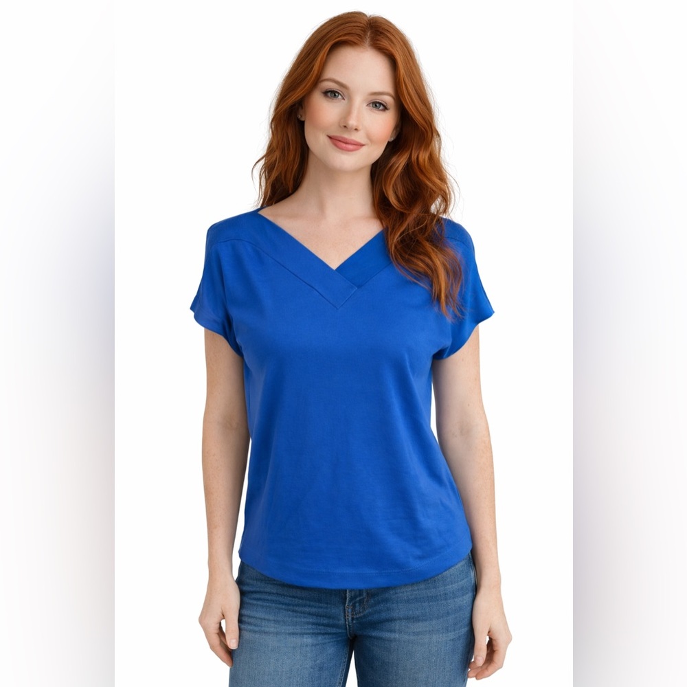 70s Vintage Panther Deadstock NWT Blue V Neck Top Retro Mod
